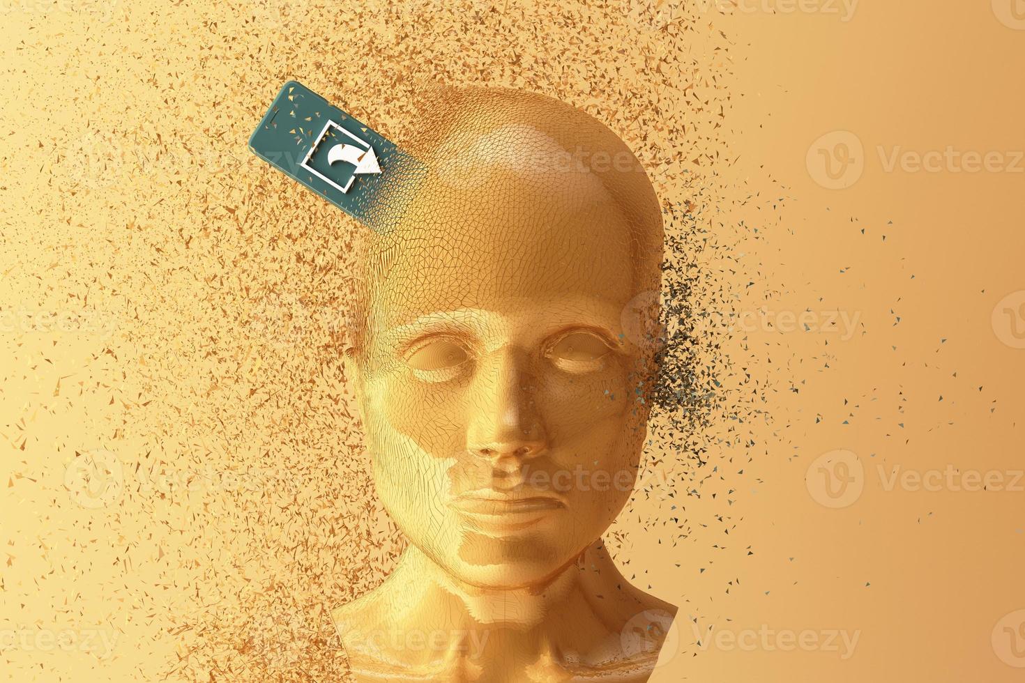 Concept of social sharing Can make people die with human head broken by cellphone clashing. 3d rendering photo