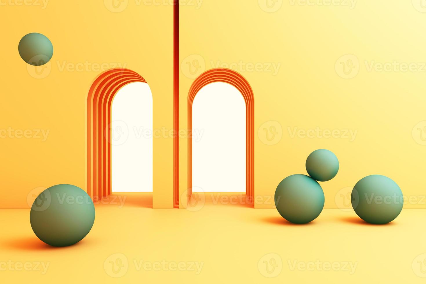 3d render illustration in modern geometric style Arch and stairs in trendy minimal interior Gradient pastel colors background Abstract composition photo