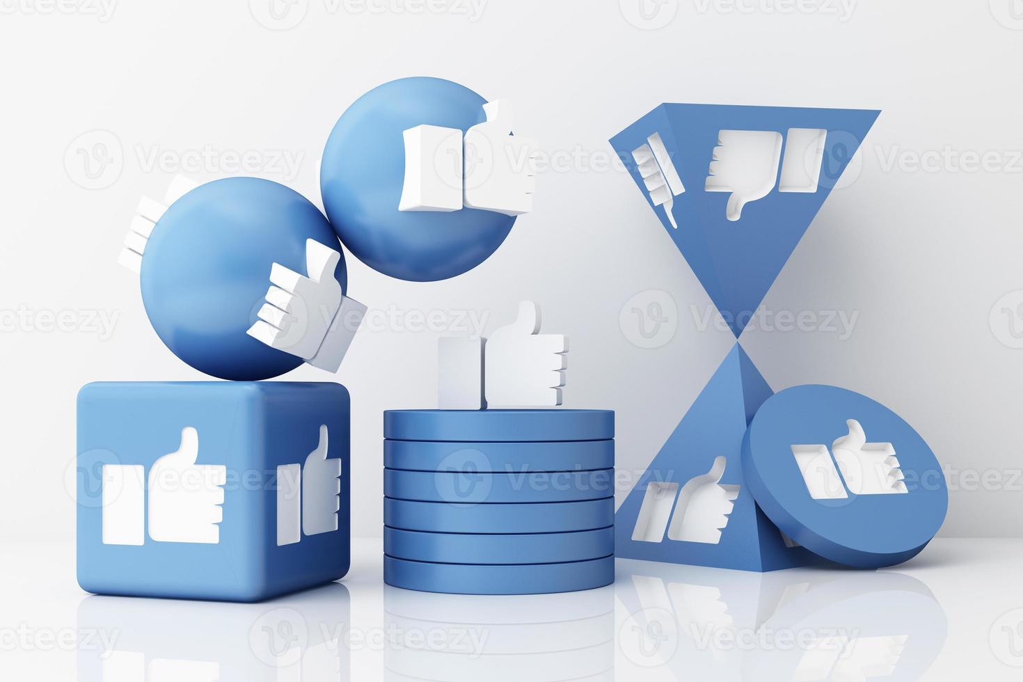 Thumb up symbol, finger up icon, like icon on yellow geometric shapes. 3d rendering photo