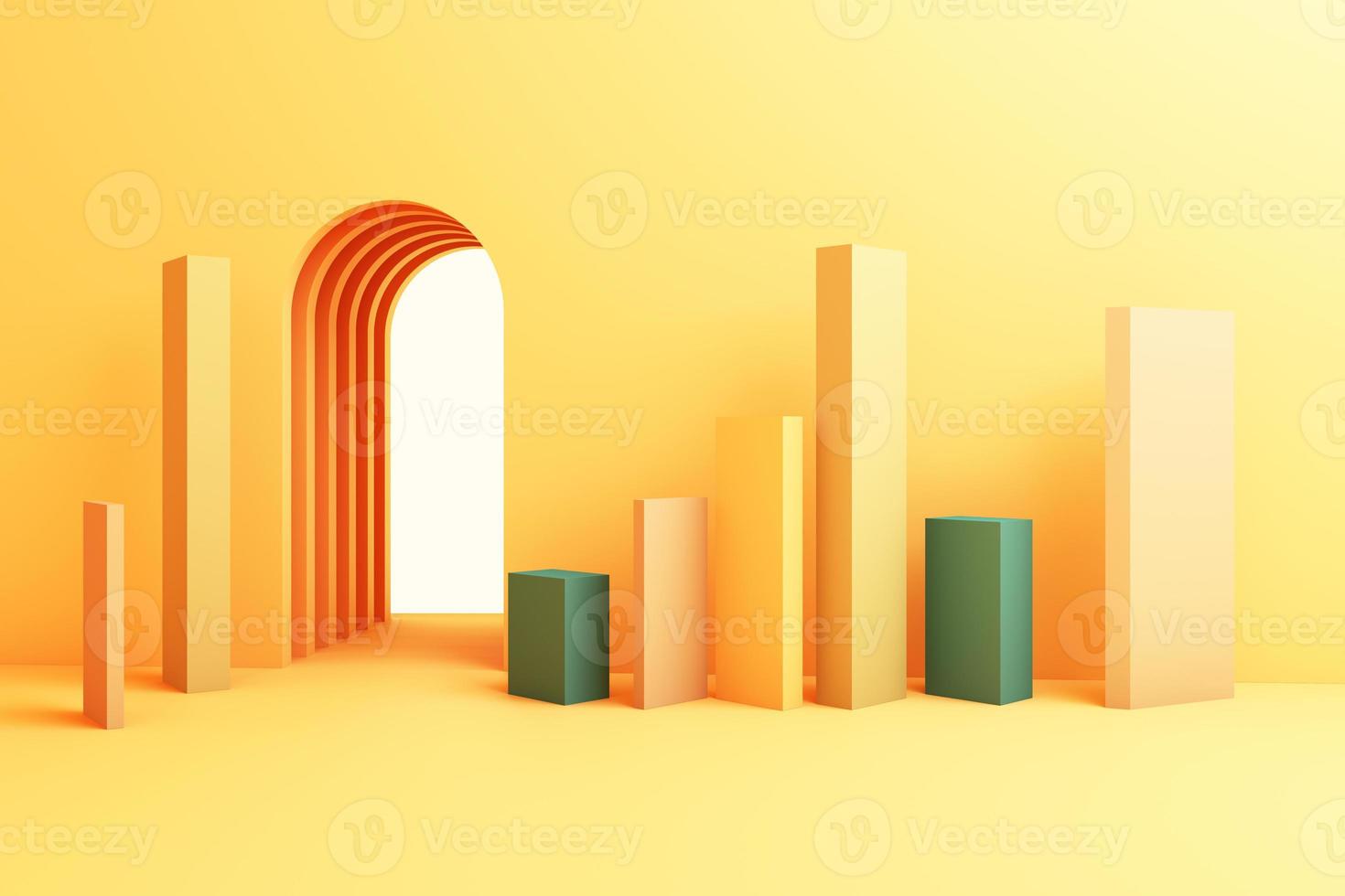3d render illustration in modern geometric style Arch and stairs in trendy minimal interior Gradient pastel colors background Abstract composition photo
