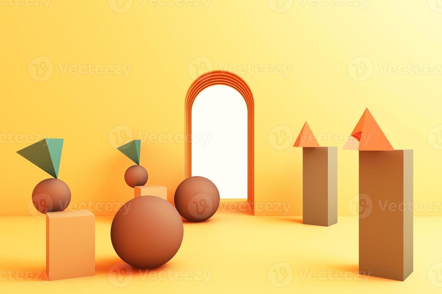 3d render illustration in modern geometric style Arch and stairs in trendy minimal interior Gradient pastel colors background Abstract composition photo