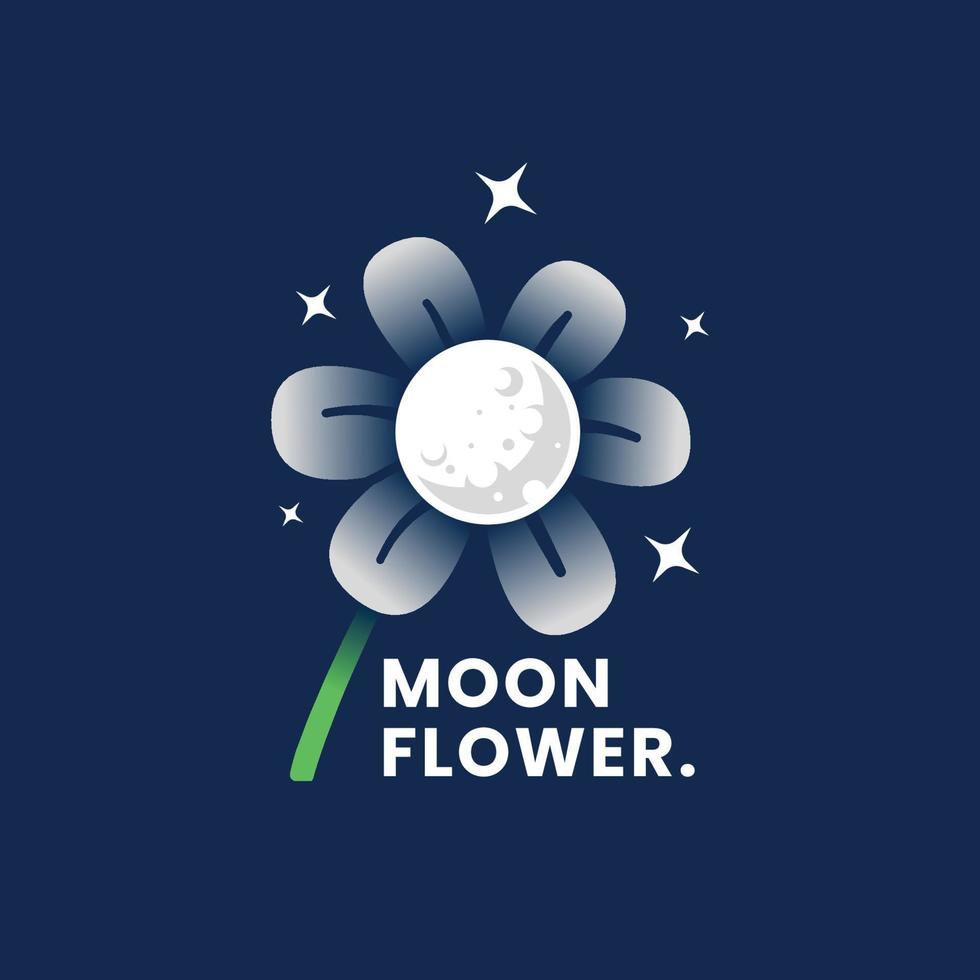 moon with flower logo design vector