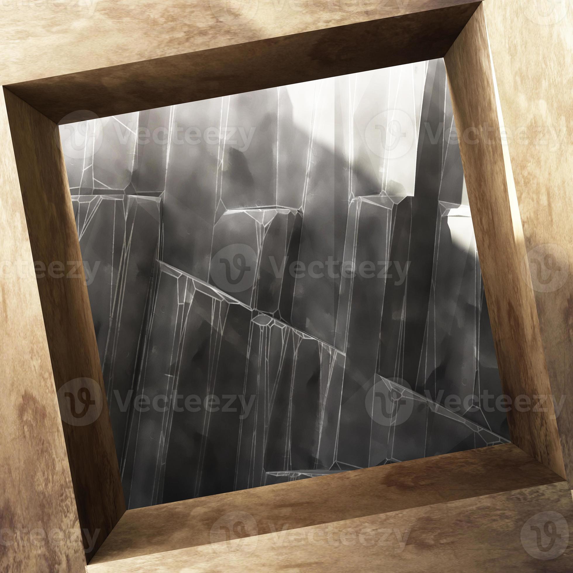 Antique steel square frame with sunlight on background. This empty