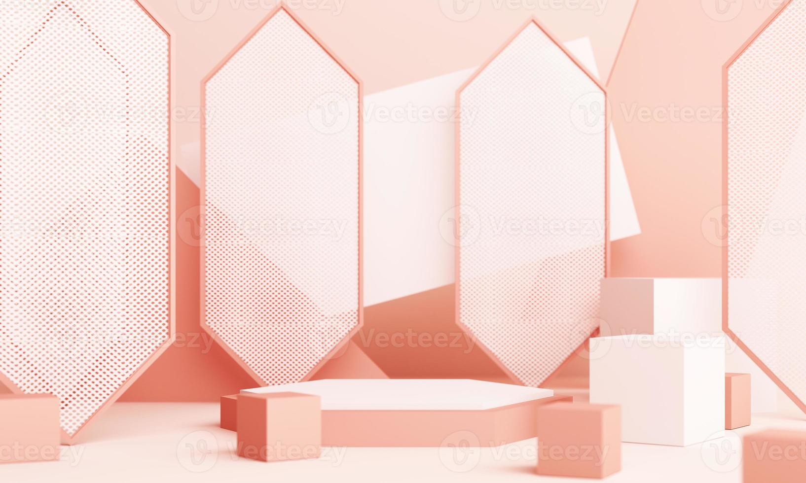 Abstract pink Composition with Podium. Minimal Studio with Round Pedestal and Copy Space , geometric shape pastel, 3d rendering photo