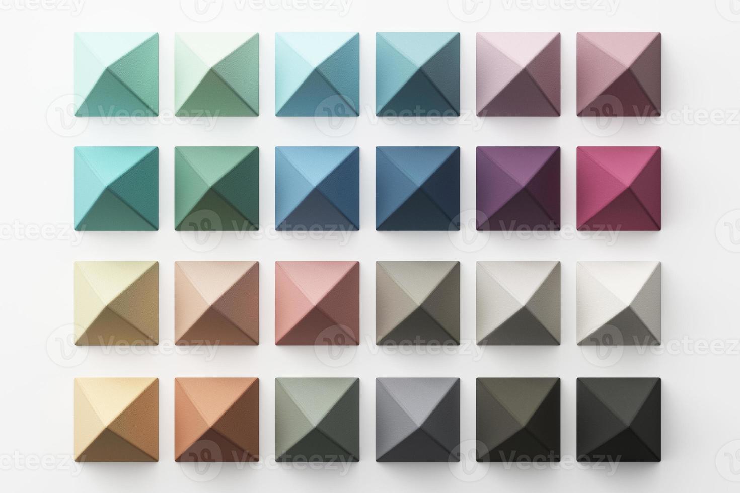 Set of colorful red,purple,pink,grey realistic geometric shape with fabric texture on white background. 3d rendering photo