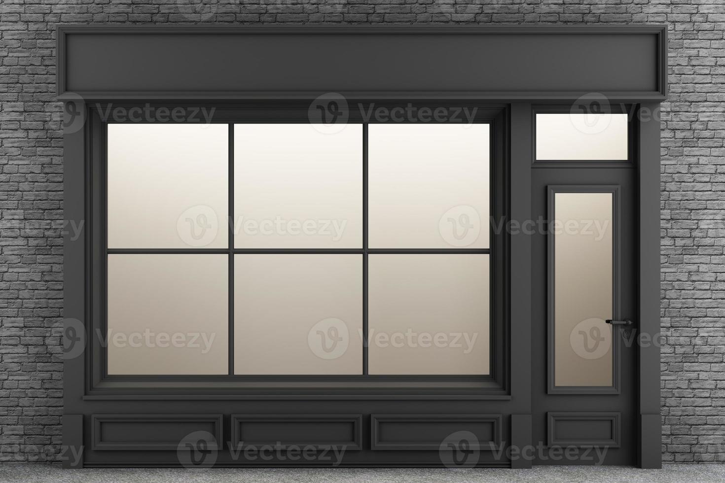 Shop Front. Exterior horizontal windows empty for your store product presentation or design loft style with brick wall 3d rendering photo