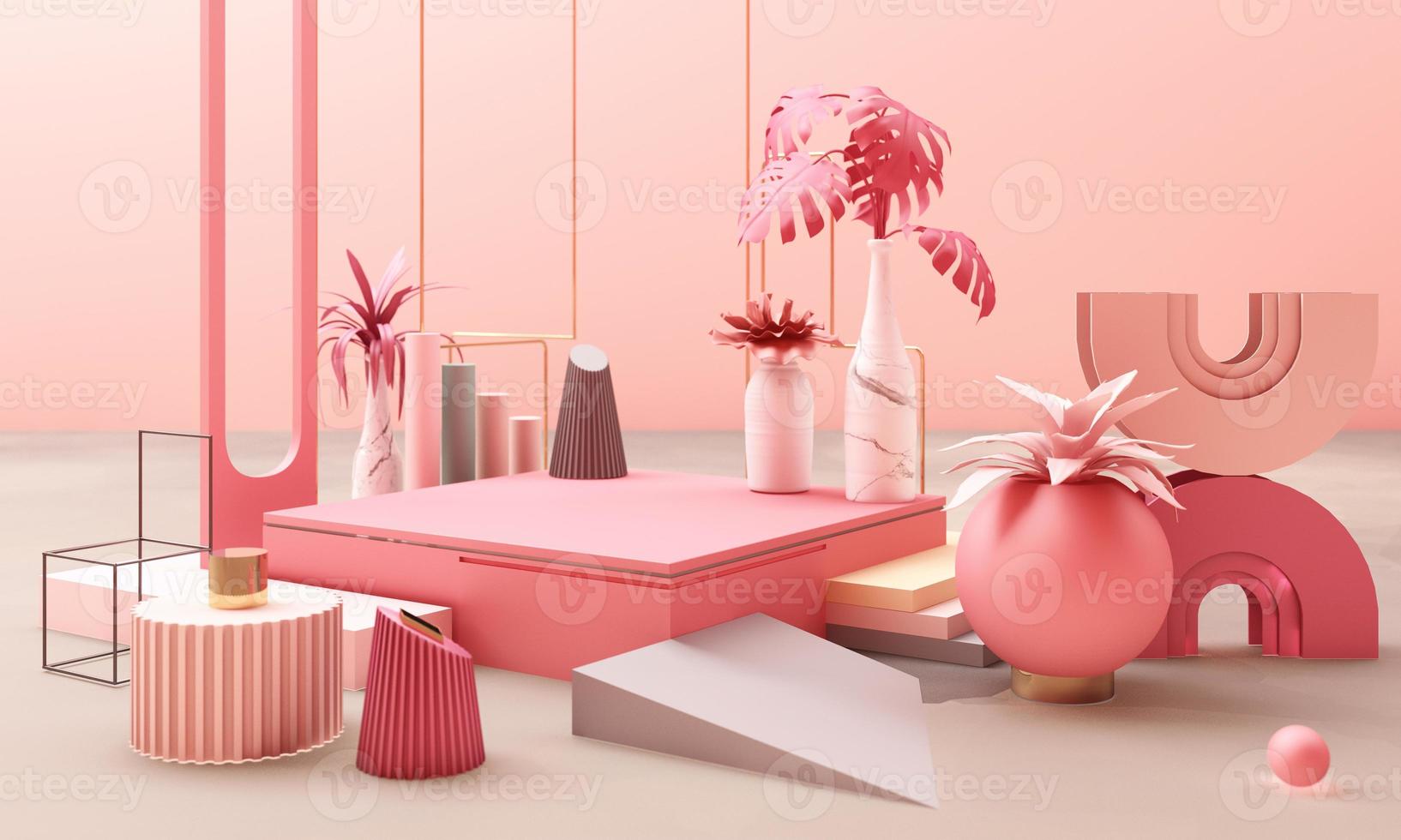 geometric shape memphis style minimal style on pastel color 3d rendering photo