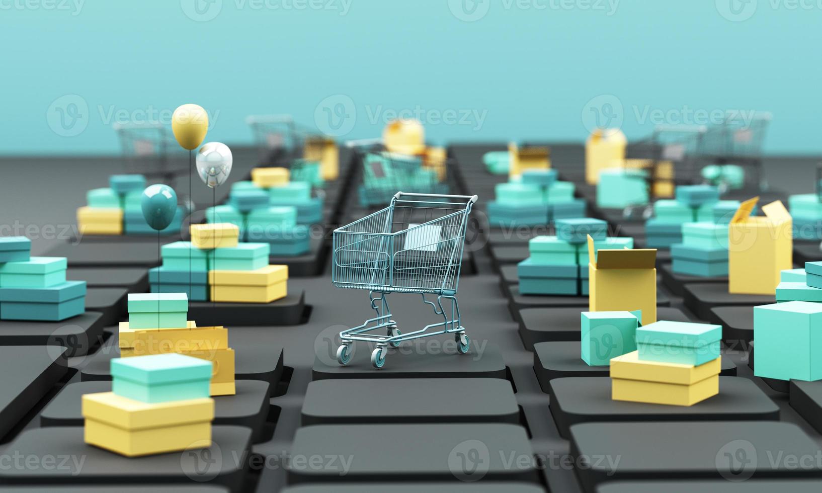 shopping cart on a keyboard with shopping bag and credit card, Ideas about electronic commerce is a transaction of buying or selling goods or services online internet 3d rendering photo