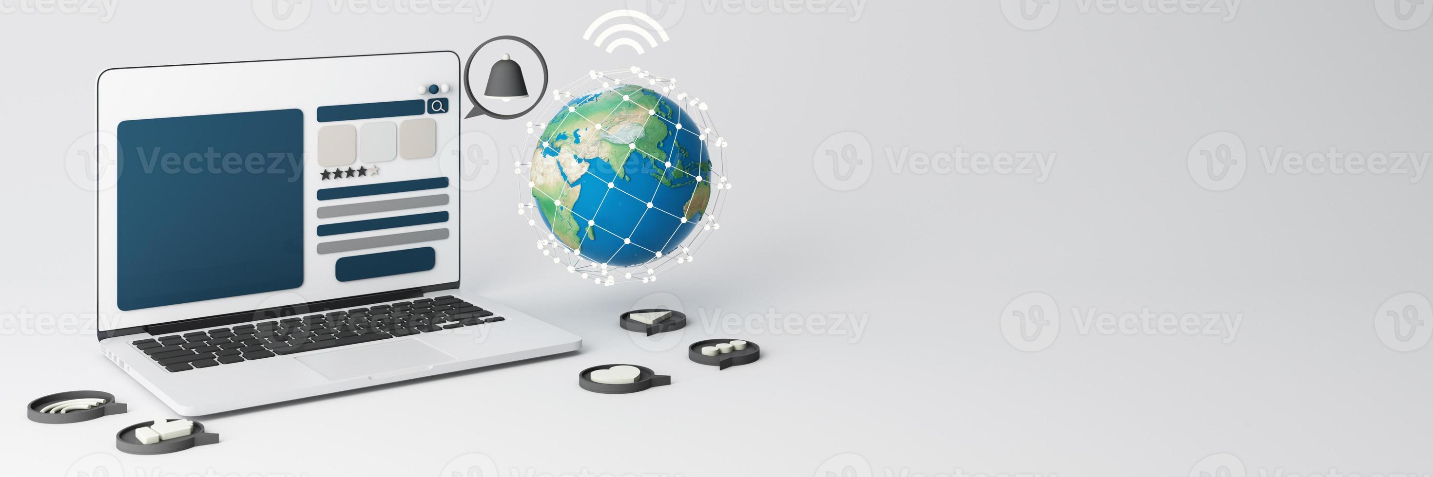 Globe and search bar minimal internet concept in the new world concept and wireless connection to find and work in the future world on a blue background. 3d rendering photo