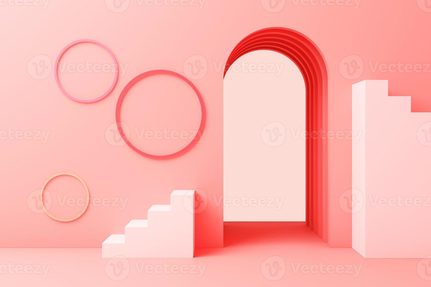 3d render illustration in modern geometric style Arch and stairs in trendy minimal interior Gradient pastel colors background Abstract composition photo