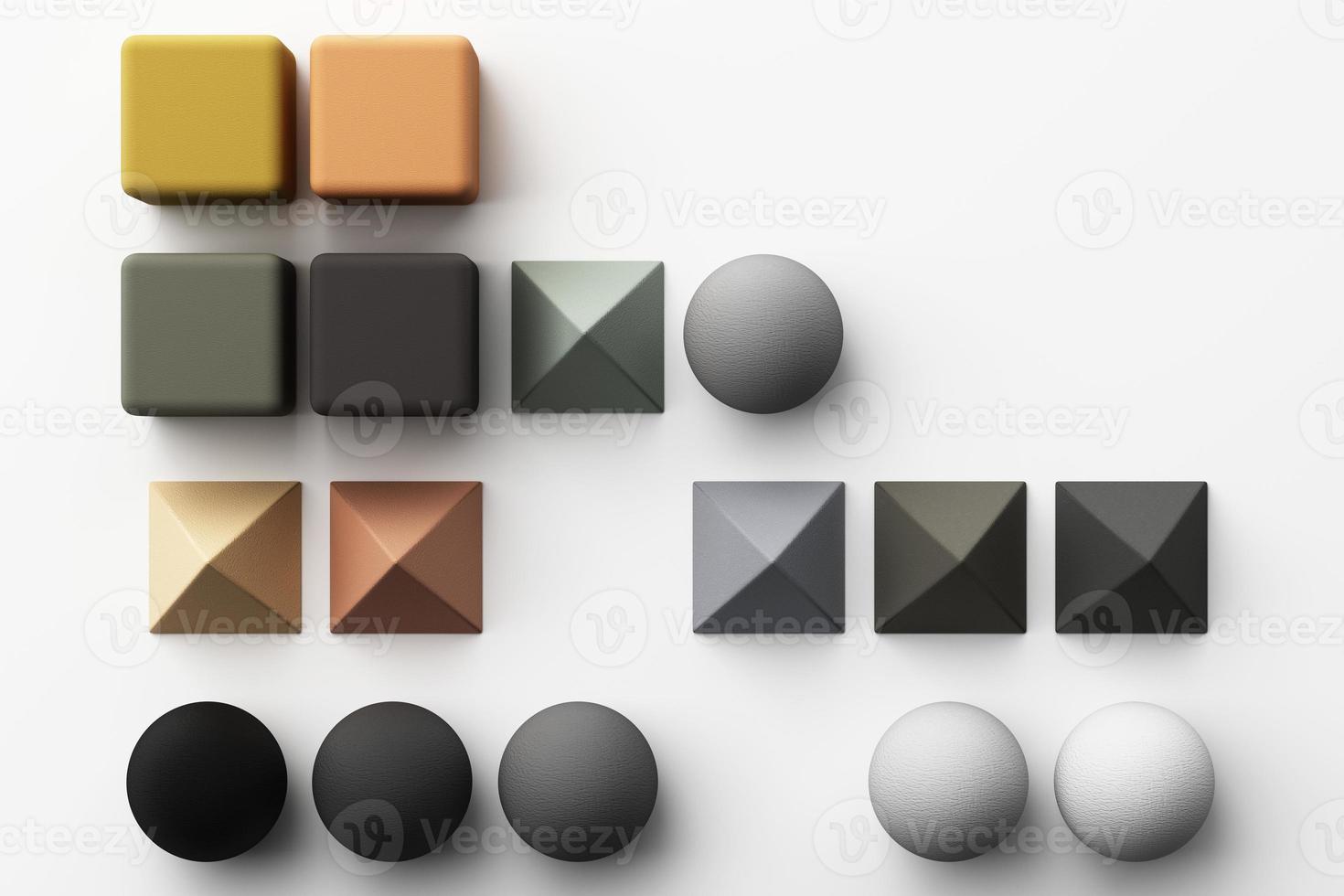 Set of colorful red,purple,pink,grey realistic geometric shape with fabric texture on white background. 3d rendering photo