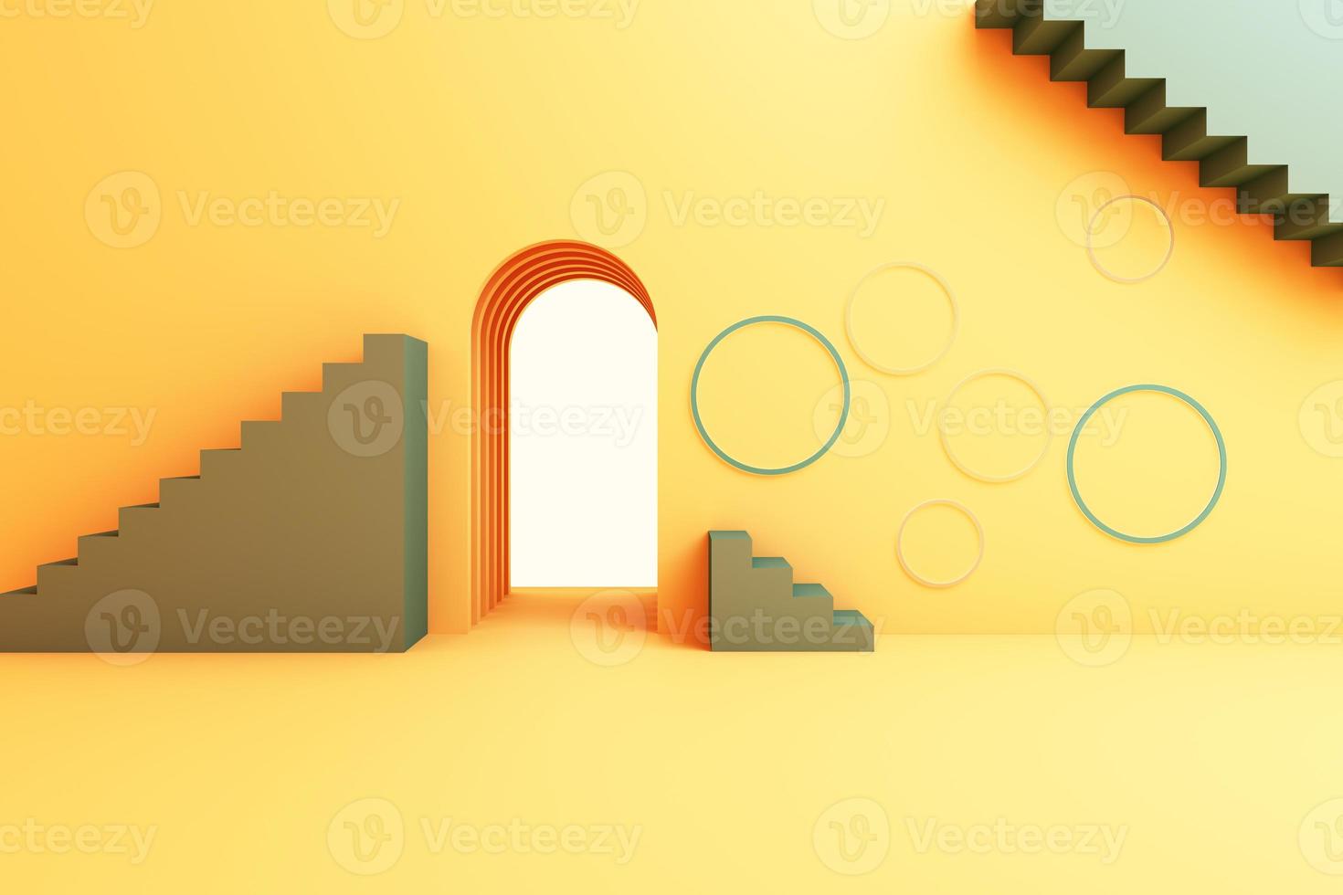 3d render illustration in modern geometric style Arch and stairs in trendy minimal interior Gradient pastel colors background Abstract composition photo