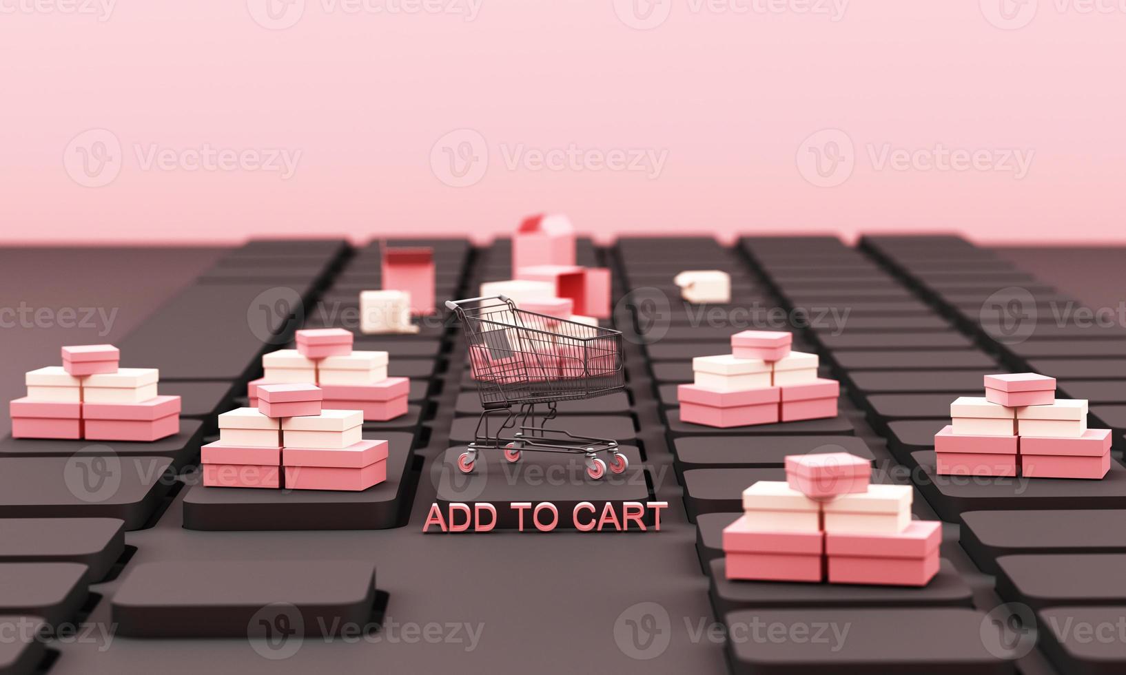 shopping cart on a keyboard with shopping bag and credit card, Ideas about electronic commerce is a transaction of buying or selling goods or services online internet 3d rendering photo