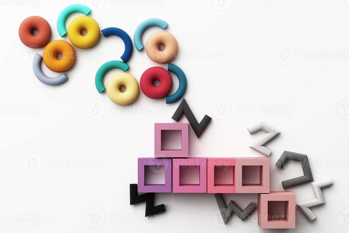 Set of colorful red,purple,pink,grey realistic geometric shape with fabric texture on white background. 3d rendering photo