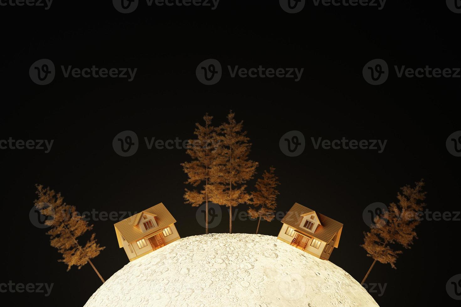 Scary house on the hill trees and full moon. concept of Halloween orange tone background. 3d rendering photo