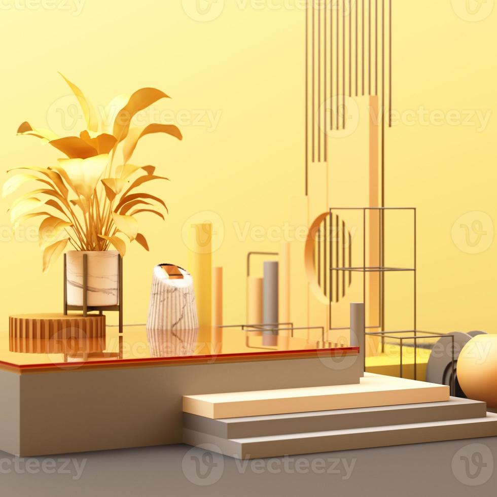 geometric shape memphis style minimal style on pastel color 3d rendering photo