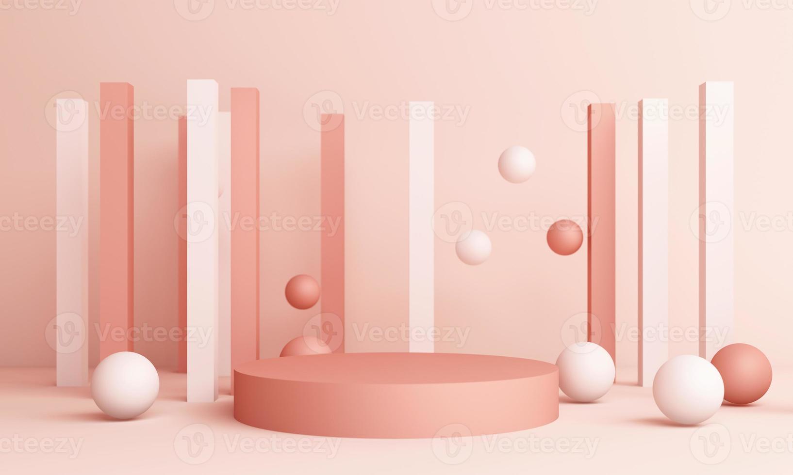 Abstract pink Composition with Podium. Minimal Studio with Round Pedestal and Copy Space , geometric shape pastel, 3d rendering photo