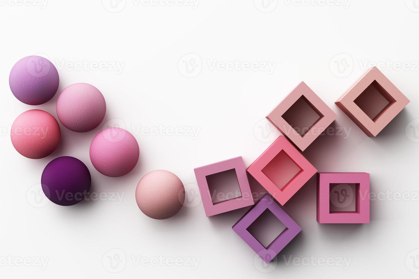 Set of colorful red,purple,pink,grey realistic geometric shape with fabric texture on white background. 3d rendering photo