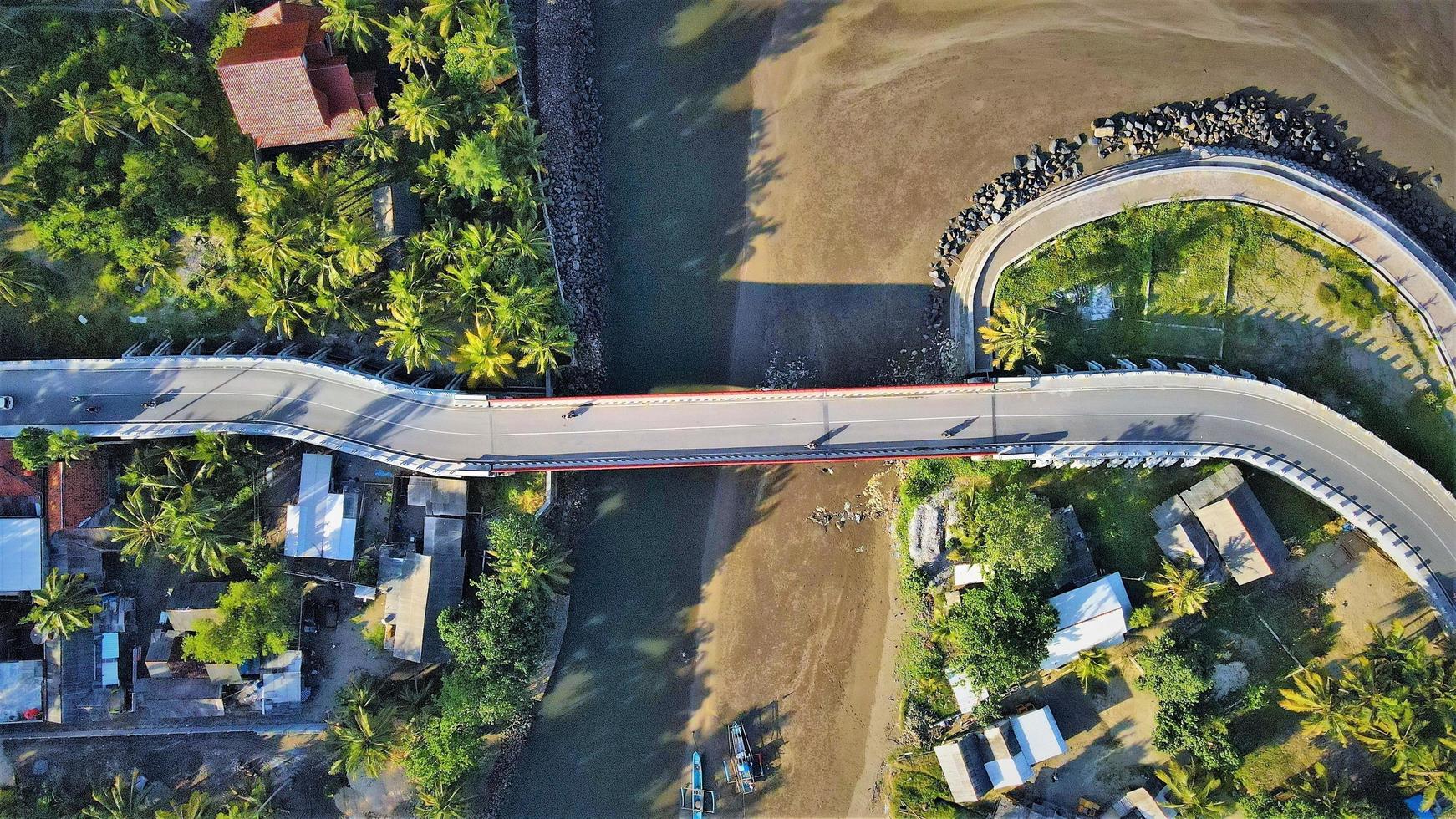 Beautiful aerial view, Highway on the coast of Pangandaran-Indonesia. photo