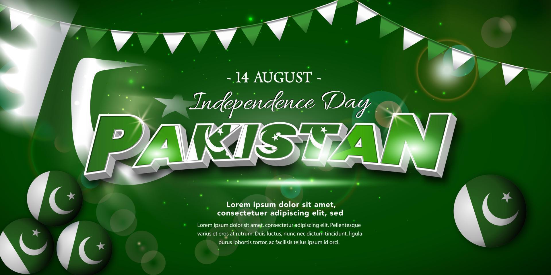 14 de agosto del día de la independencia de pakistán. diseño de plantilla de banner y póster. vector