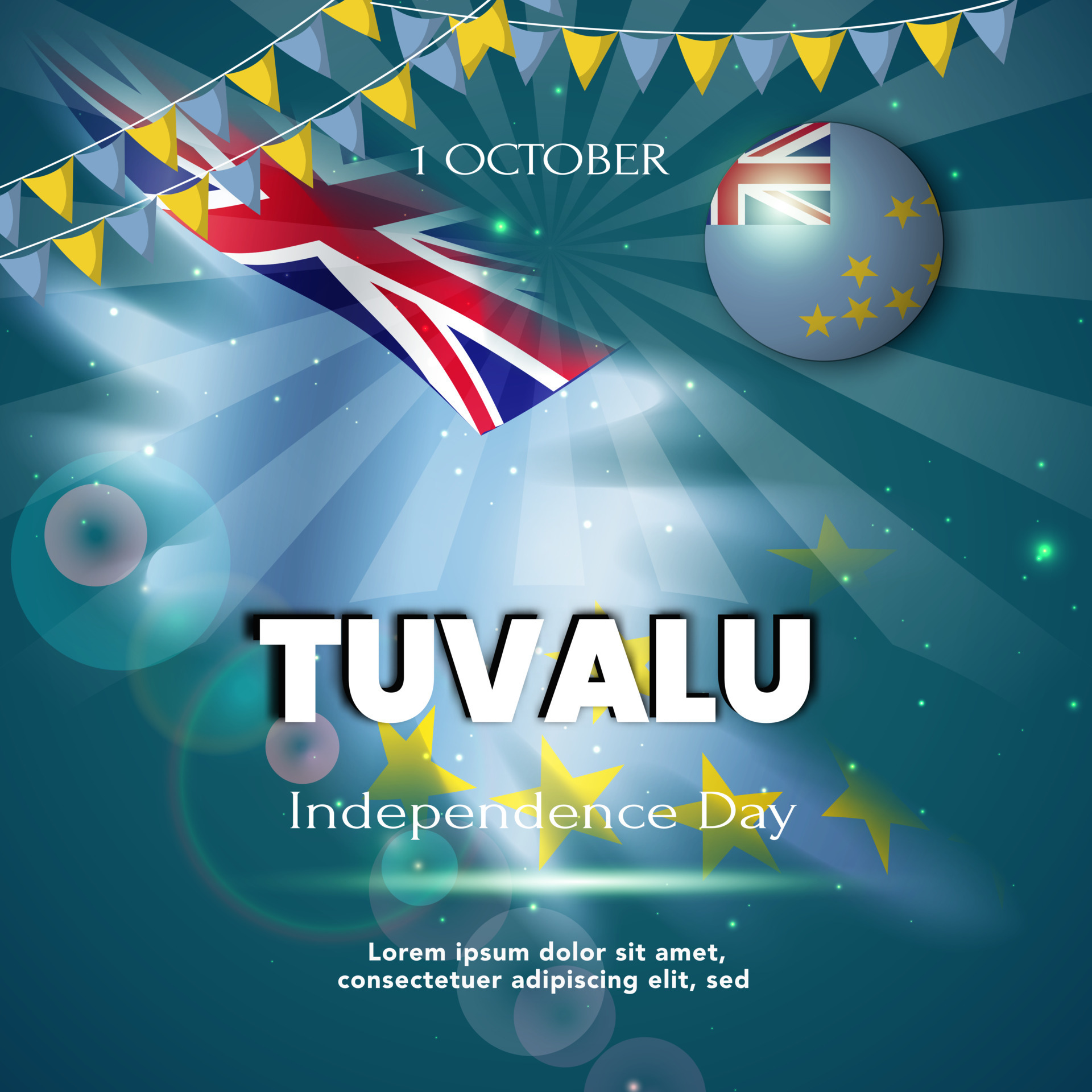 1th October of Independence Day of Tuvalu. Banner and poster template