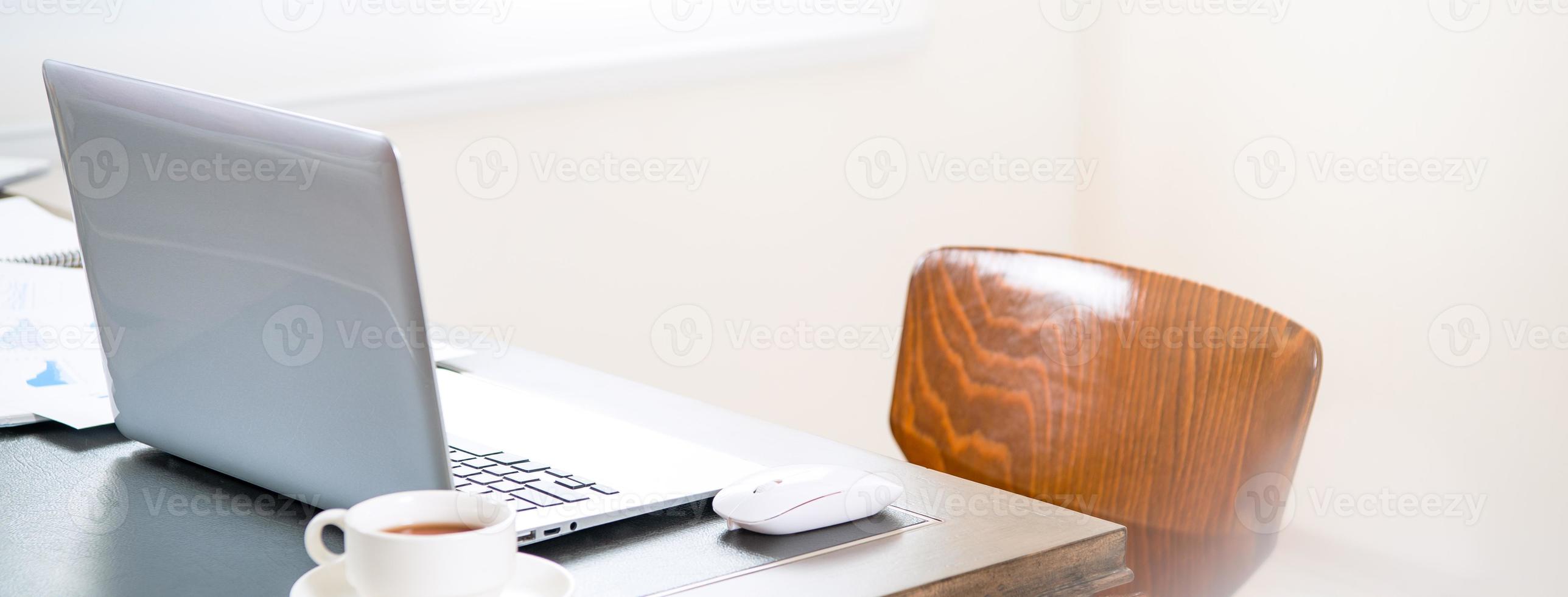 Home office, blank monitor for design, working from home, web communication call, online meeting, remote worker concept, close up, template, mock up. photo