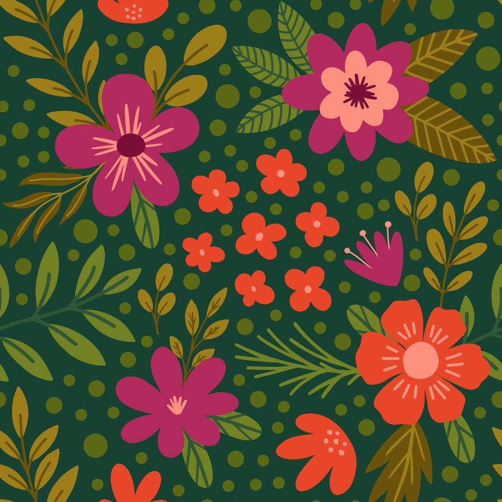 patrón estético contemporáneo imprimible sin costuras con diseño de estampado botánico primaveral. amapola decorativa, flores y hojas. fondo boho pastel en estilo minimalista de mediados de siglo para tela, papel pintado vector