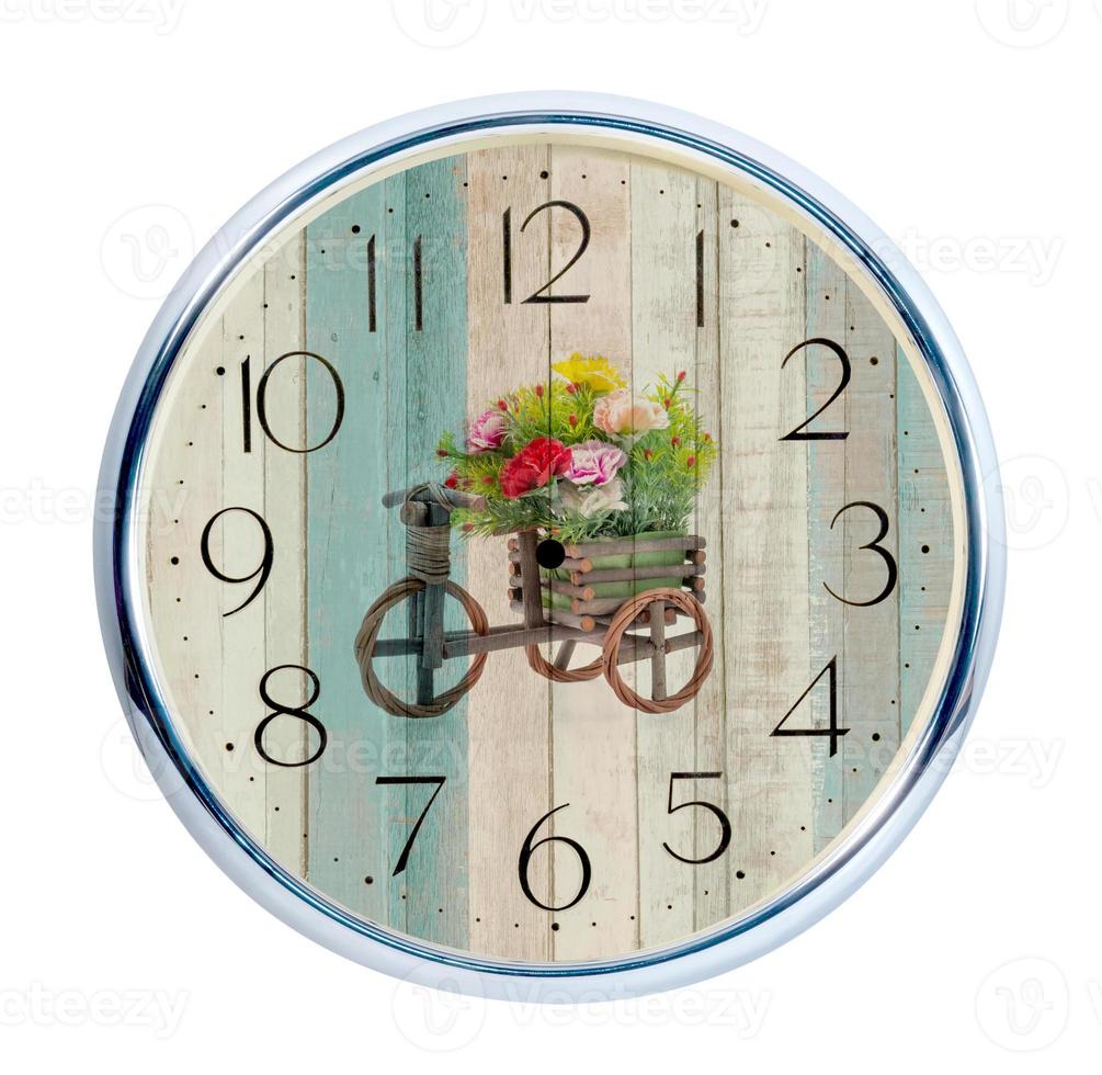 Create a Clock with wood backgrounds,Isolated on white,clipping path photo
