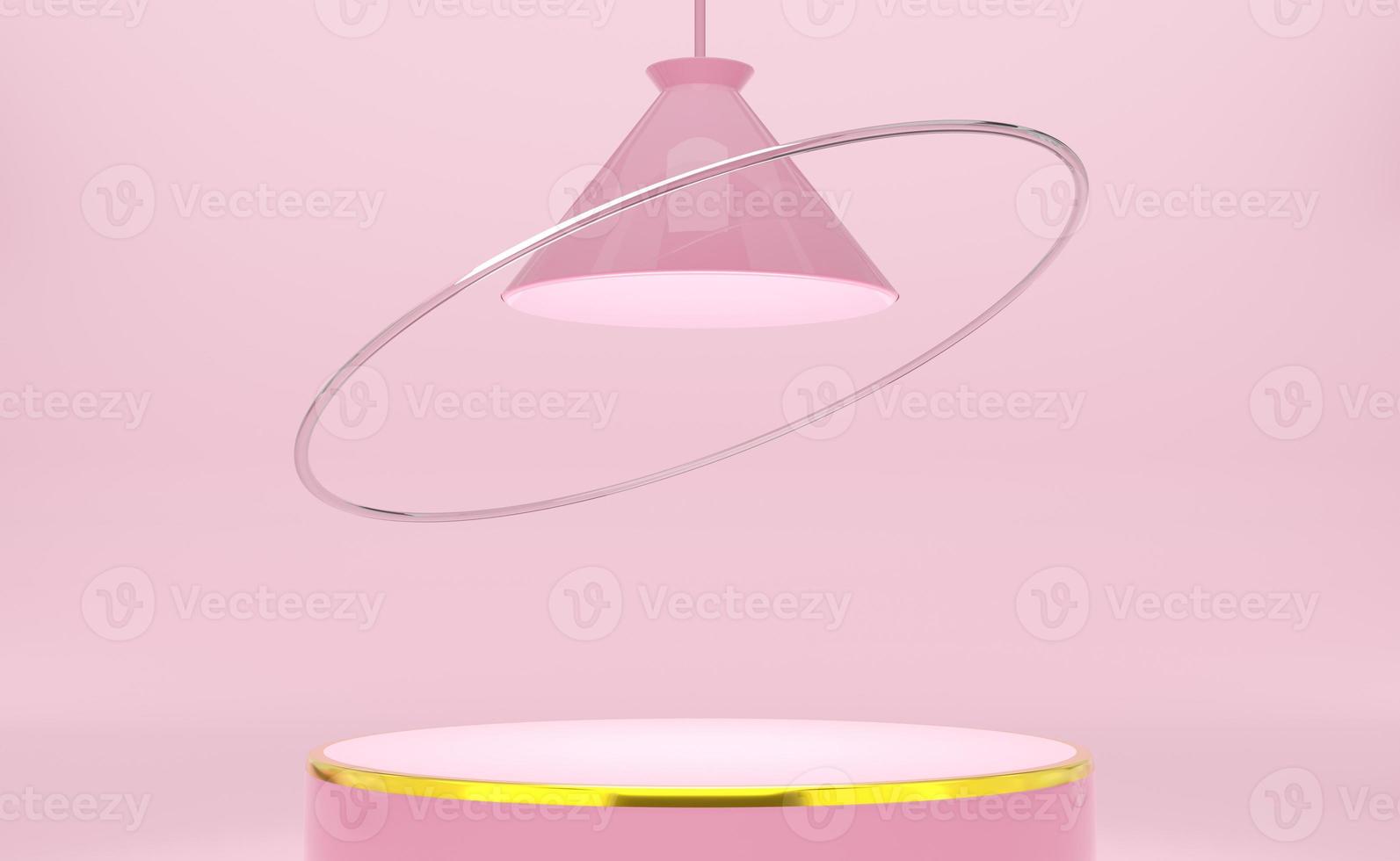 podium empty with geometric shapes in pink pastel composition for modern stage display and minimalist mockup ,abstract showcase background ,Concept 3d illustration or 3d render photo