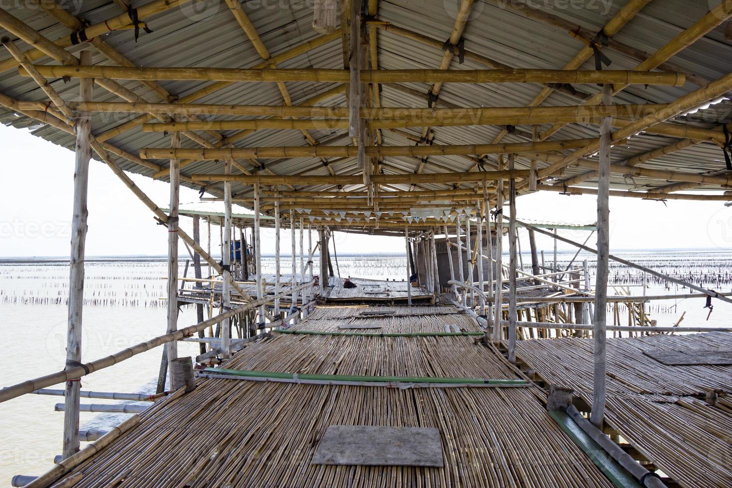 View of Bamboo House in Thailand,Krateng in the middle of the sea. photo