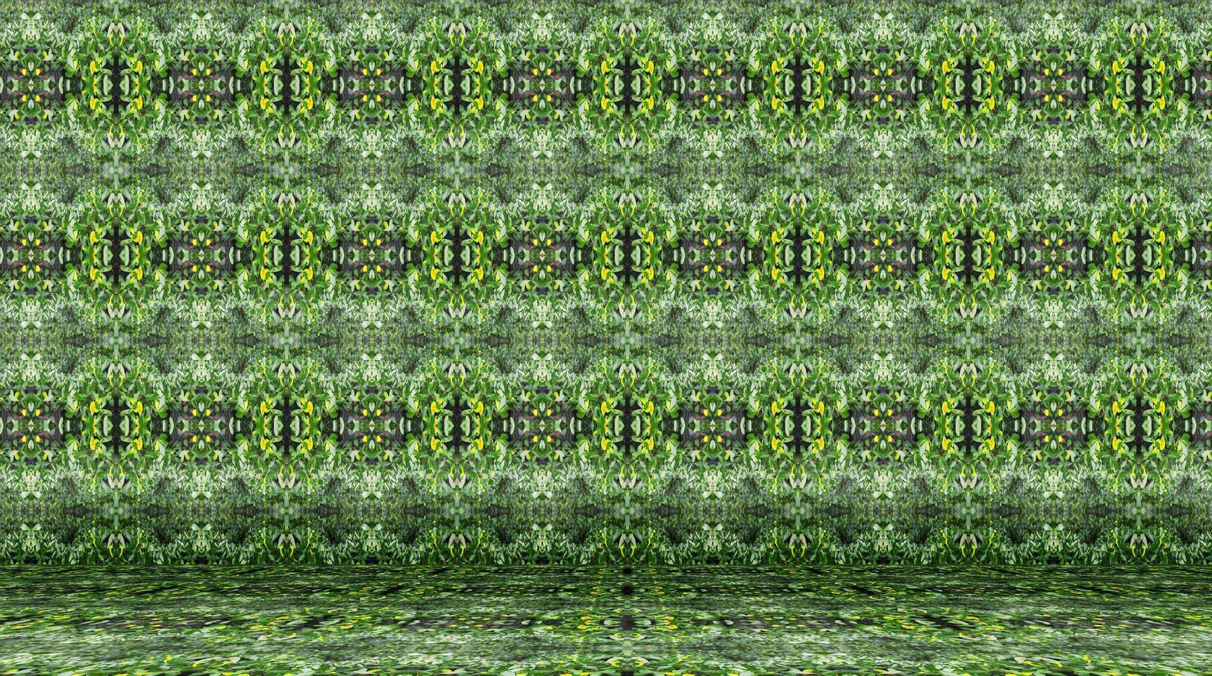 Empty room with abstract pattern,Green leaves background photo