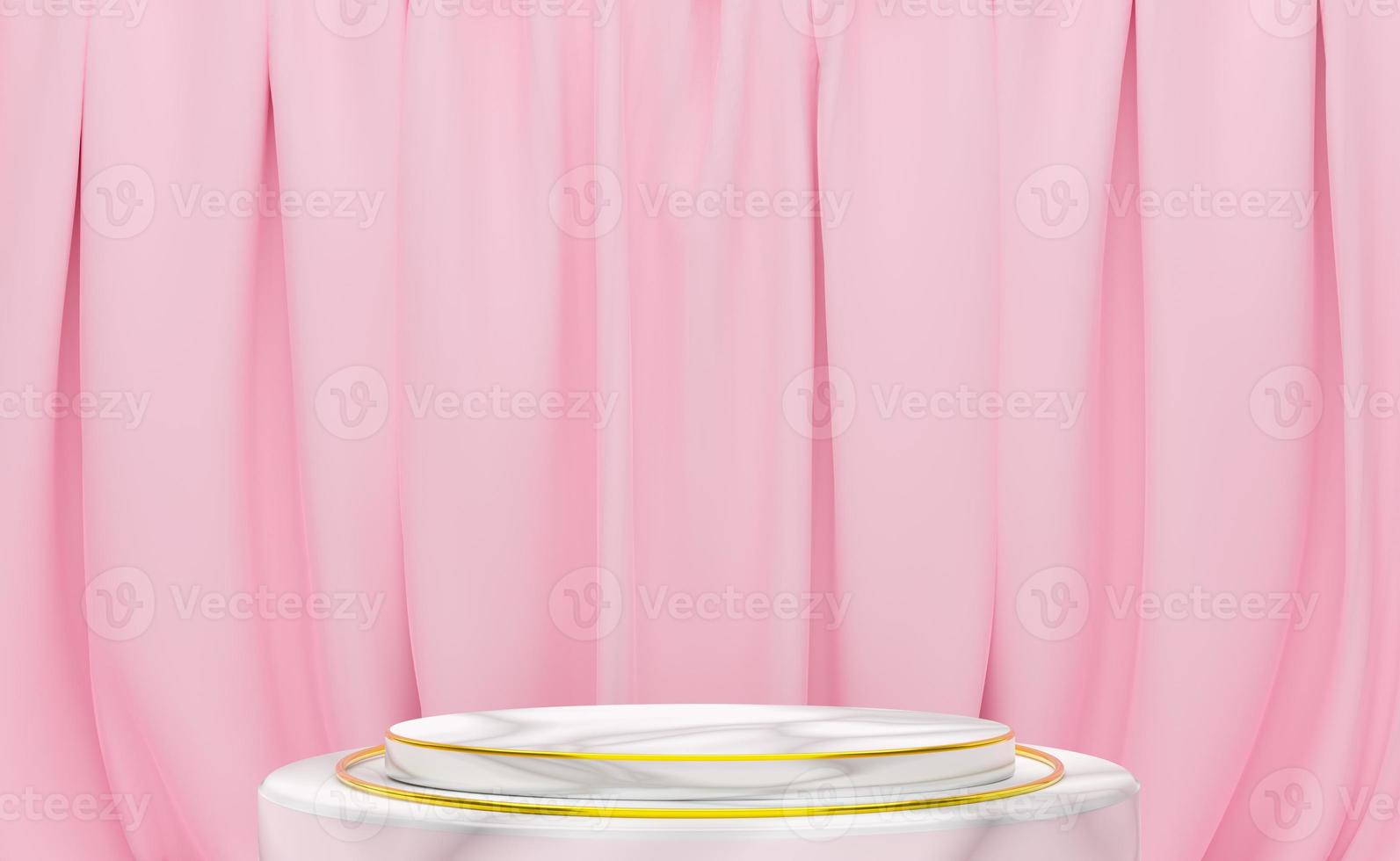 podium empty with geometric shapes and curtain in pink pastel composition for modern stage display and minimalist mockup ,abstract showcase background ,Concept 3d illustration or 3d render photo