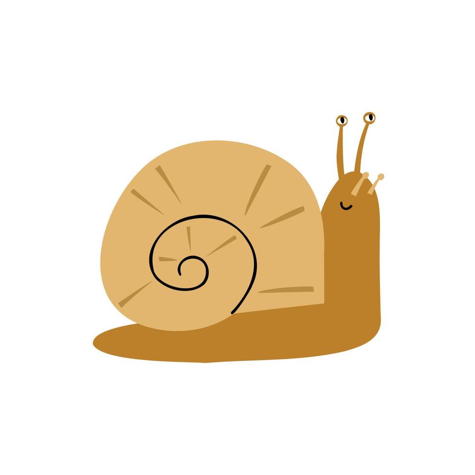 Hand drawn snail in flat style. vector children's illustration.