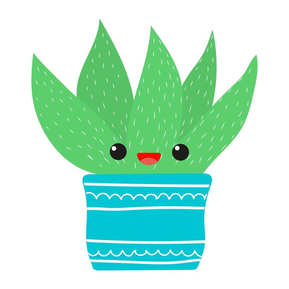 Hand drawn cacti set.  Cute succulent character . Vector flat illustration