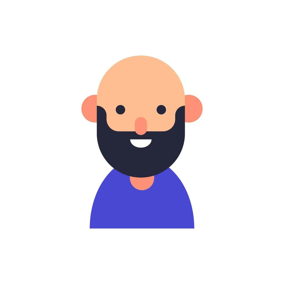 Vector flat illustration for web sites, apps, books, articles. Color illustration of bearded man with bold head. Flat avatar for applications