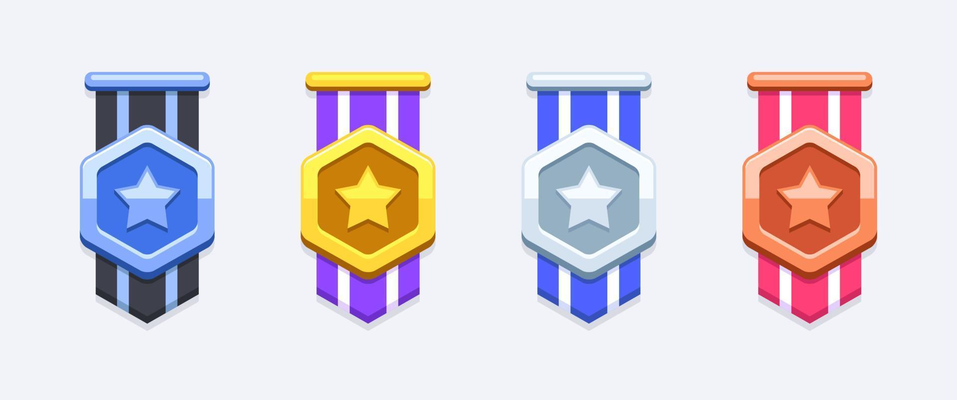 medallas de gamificación hexagonales brillantes vector