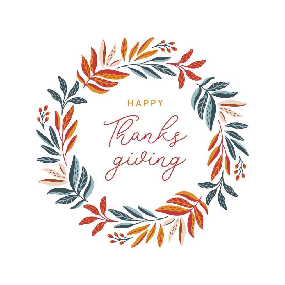 Happy thanksgiving wreath with colorful leaves and berries vector