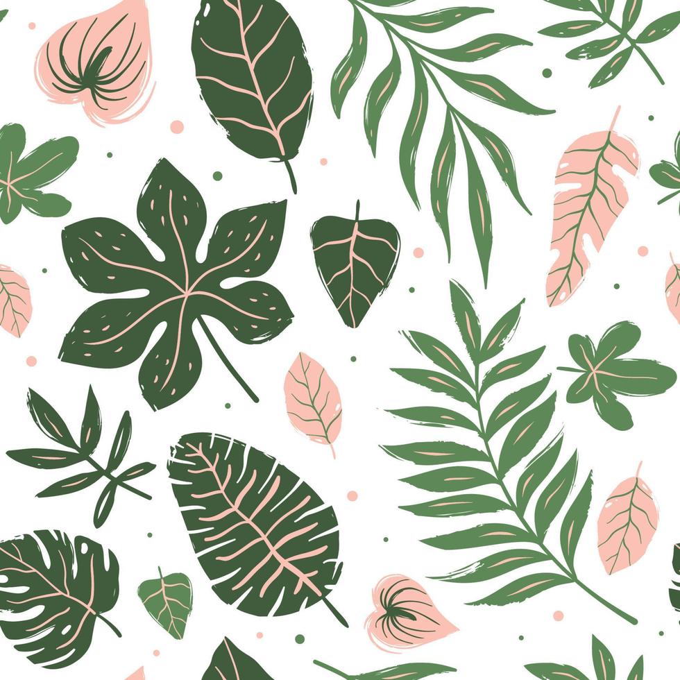 Seamless pattern of hand drawn tropical leaves vector