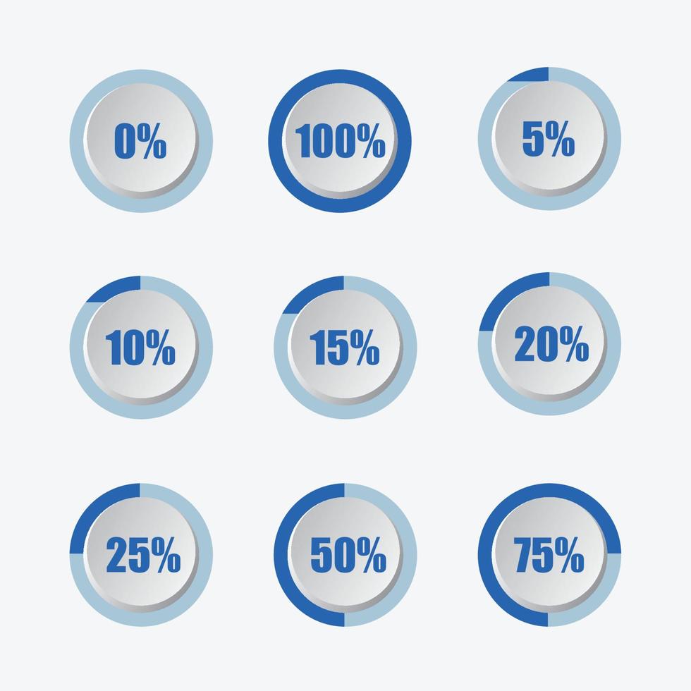 Set of circle percentage diagrams 3D modern sign. Vector illustration