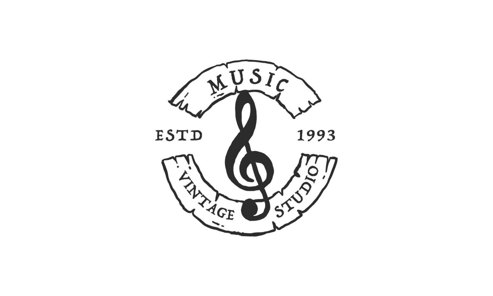 diseño de logotipo creativo y símbolo único con nota musical. diseño de logotipo de etiqueta vintage vector