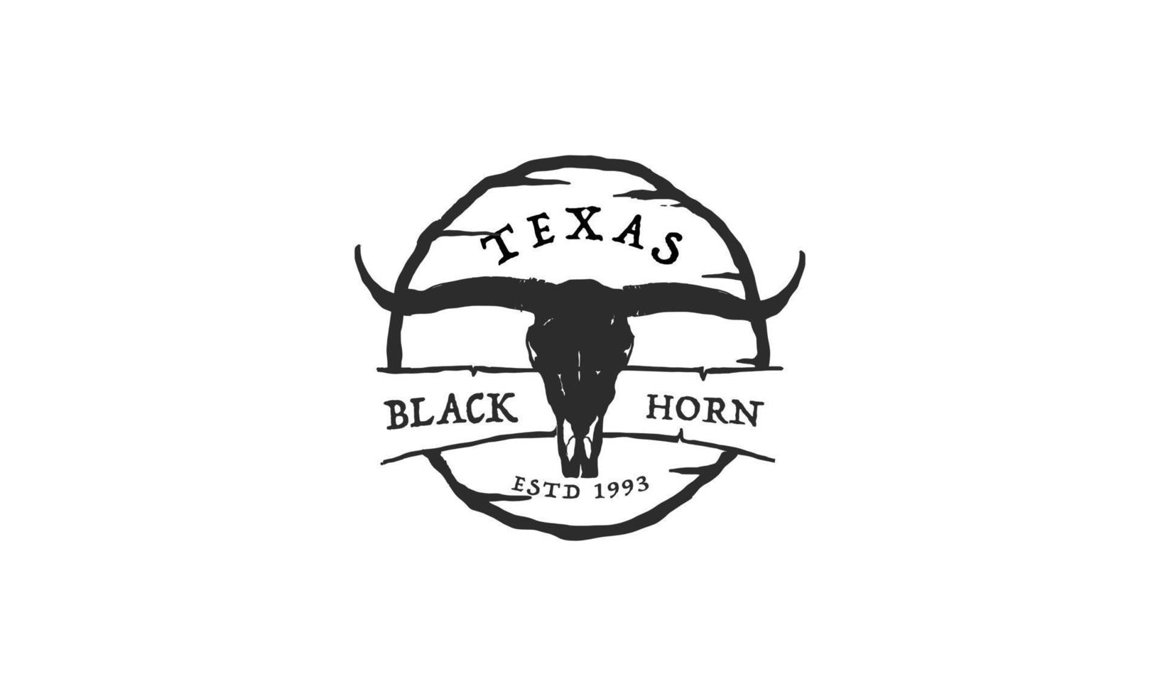 texas longhorn, country western bull ganado diseño de logotipo de etiqueta vintage vector