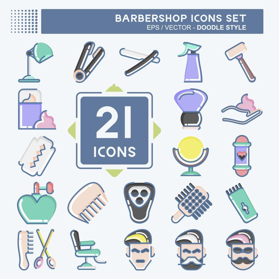 barbería de conjunto de iconos. adecuado para el símbolo de la educación. estilo garabato. diseño simple editable. vector de plantilla de diseño. ilustración sencilla