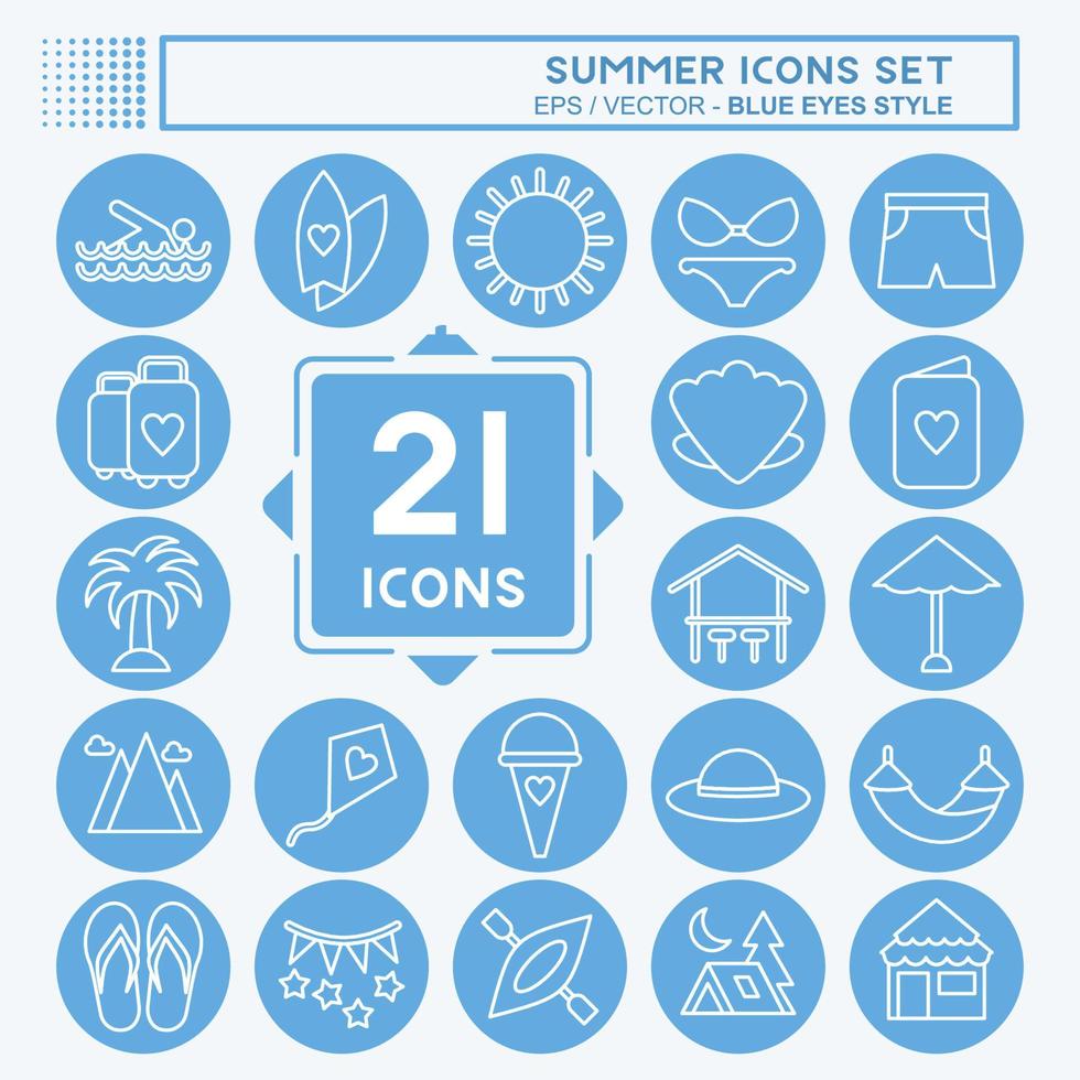 Icon Set Summer. suitable for education symbol. blue eyes style. simple design editable. design template vector. simple illustration vector