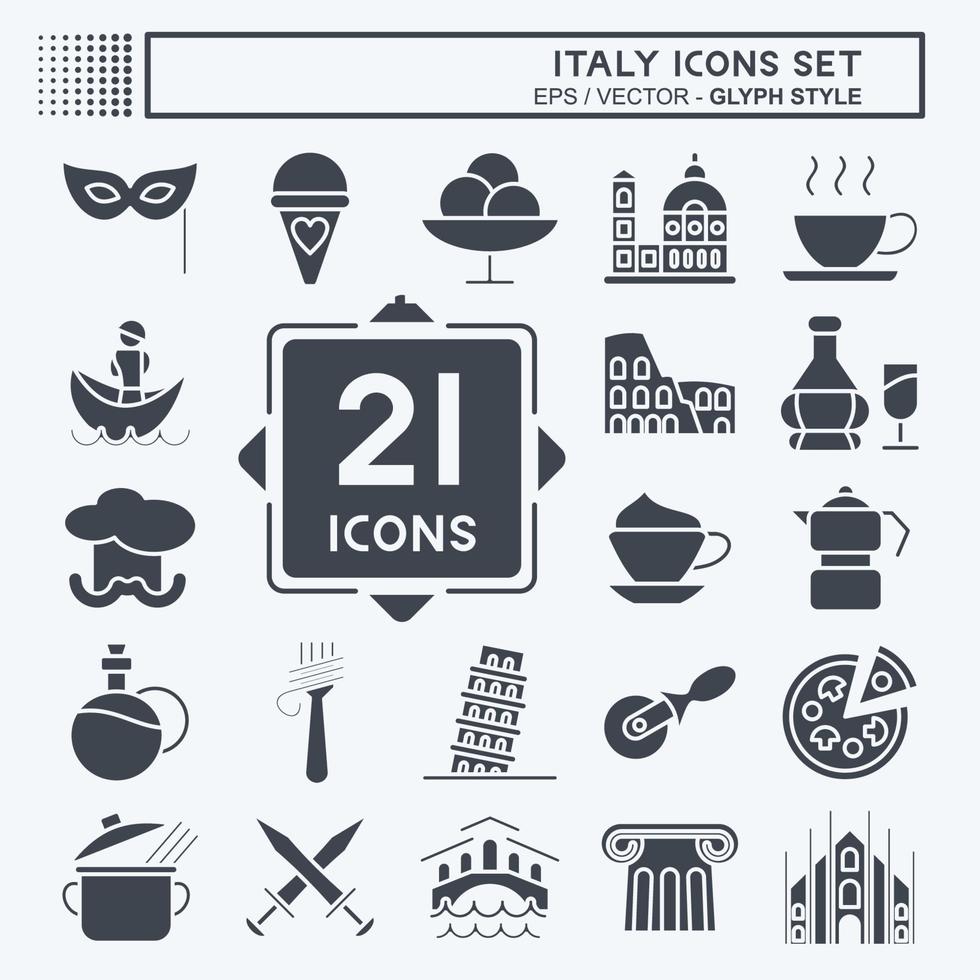 conjunto de iconos de italia. adecuado para el símbolo de la educación. estilo de glifo. diseño simple editable. vector de plantilla de diseño. ilustración sencilla