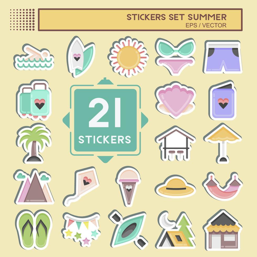 Sticker Set Summer. suitable for education symbol. simple design editable. design template vector. simple illustration vector