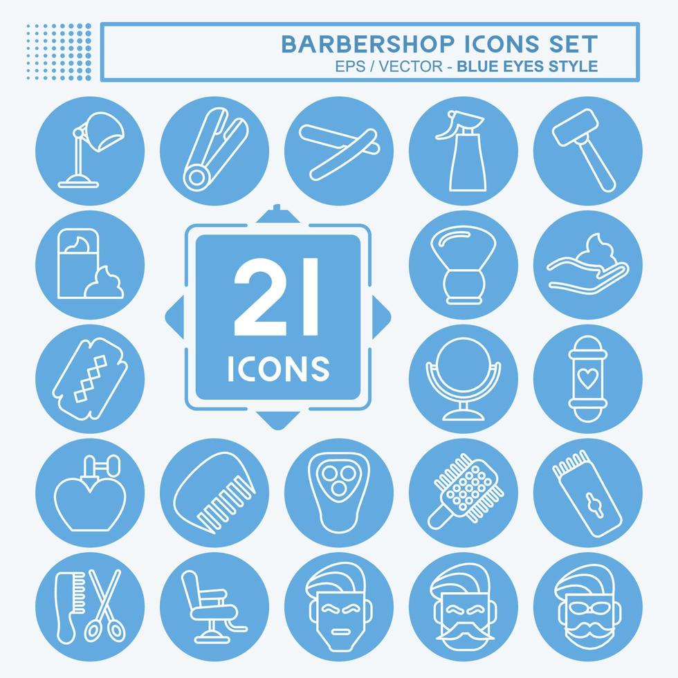 Icon Set Barbershop. suitable for education symbol. blue eyes style. simple design editable. design template vector. simple illustration vector
