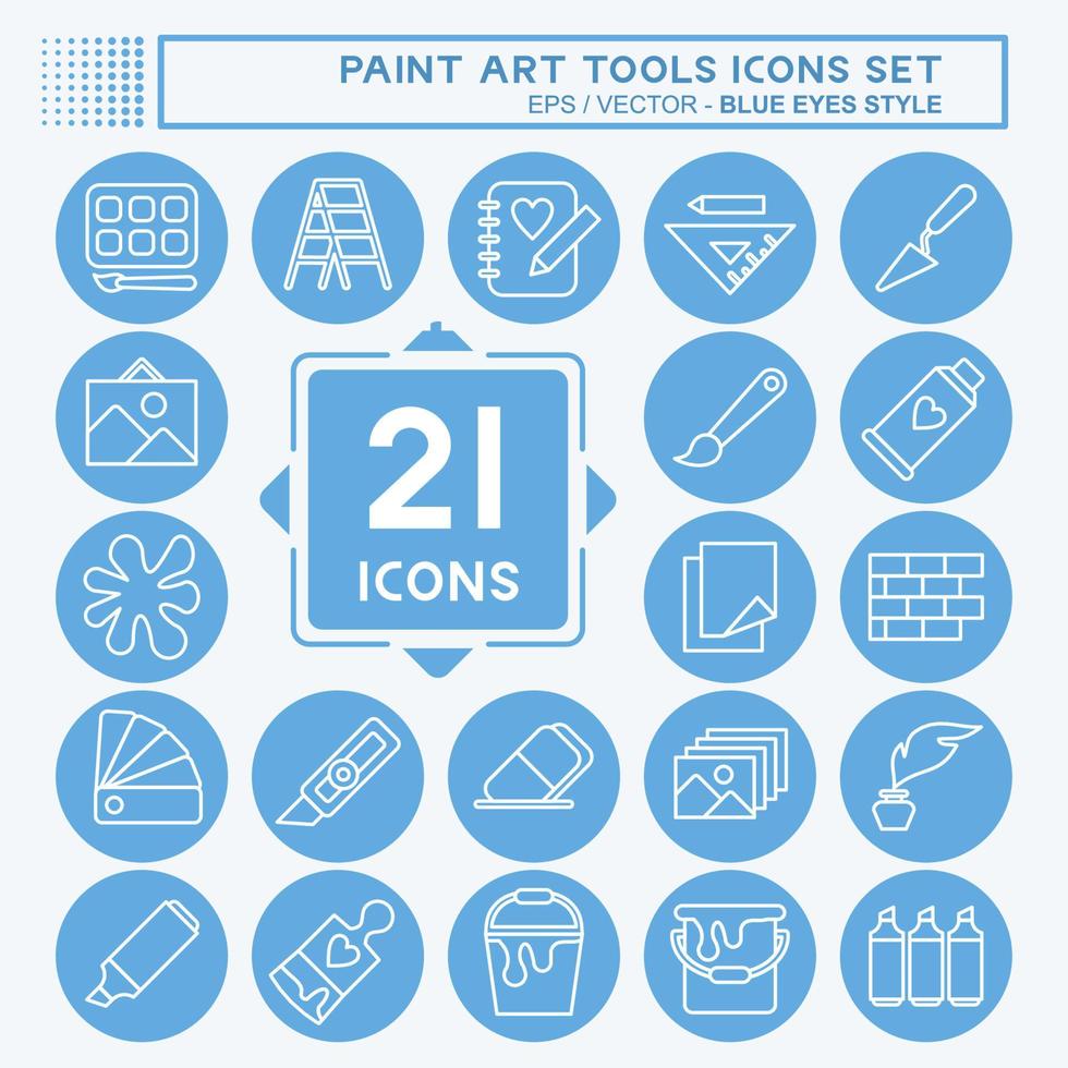 conjunto de iconos herramientas de arte de pintura. adecuado para el símbolo de la educación. estilo de ojos azules. diseño simple editable. vector de plantilla de diseño. ilustración sencilla