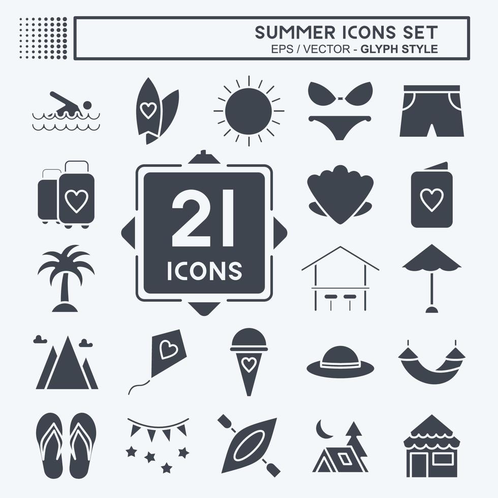 Icon Set Summer. suitable for education symbol. glyph style. simple design editable. design template vector. simple illustration vector