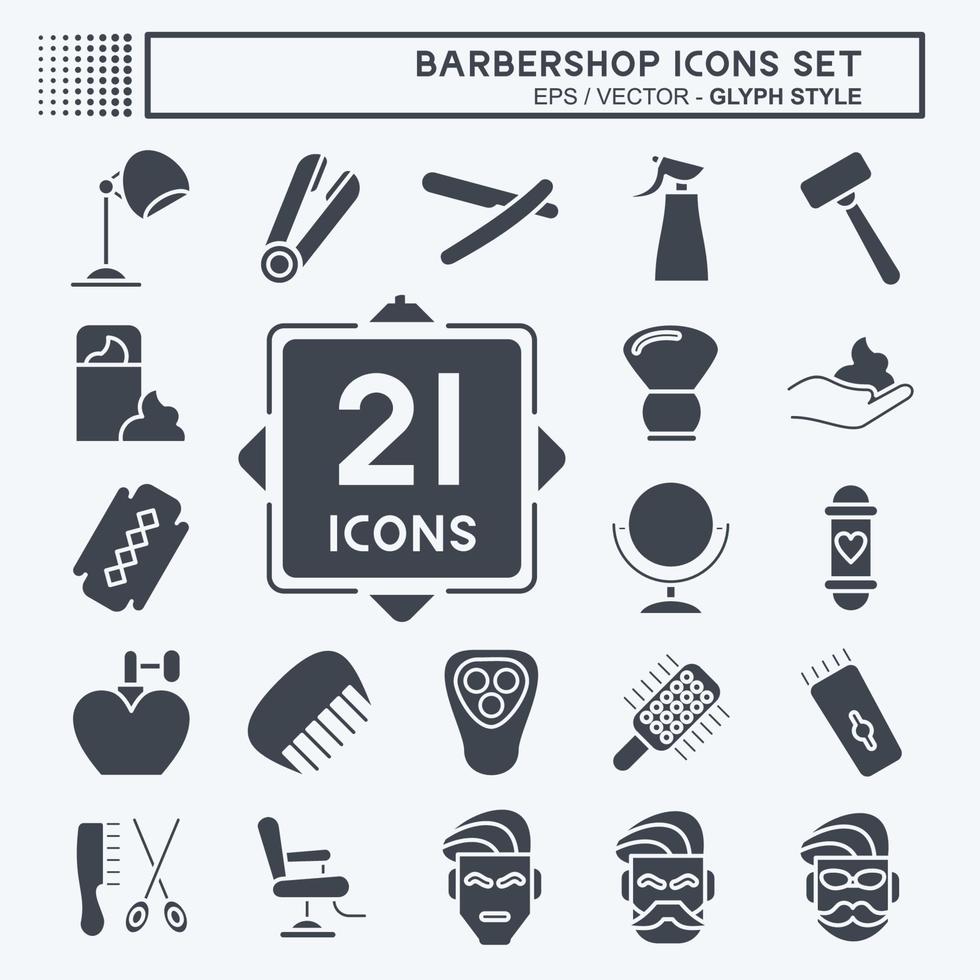 Icon Set Barbershop. suitable for education symbol. glyph style. simple design editable. design template vector. simple illustration vector