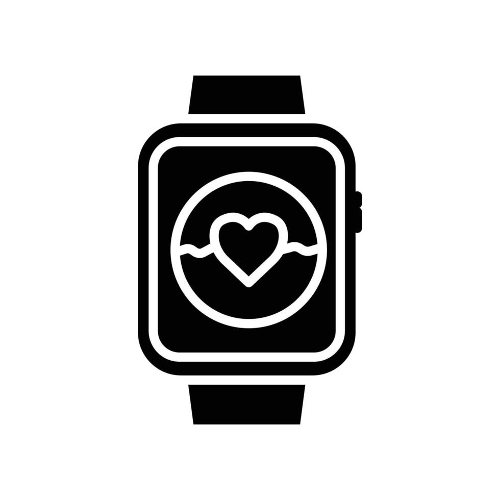 Smart watch icon with heart. icon related to technology, smart device. Glyph icon style, solid. Simple design editable vector